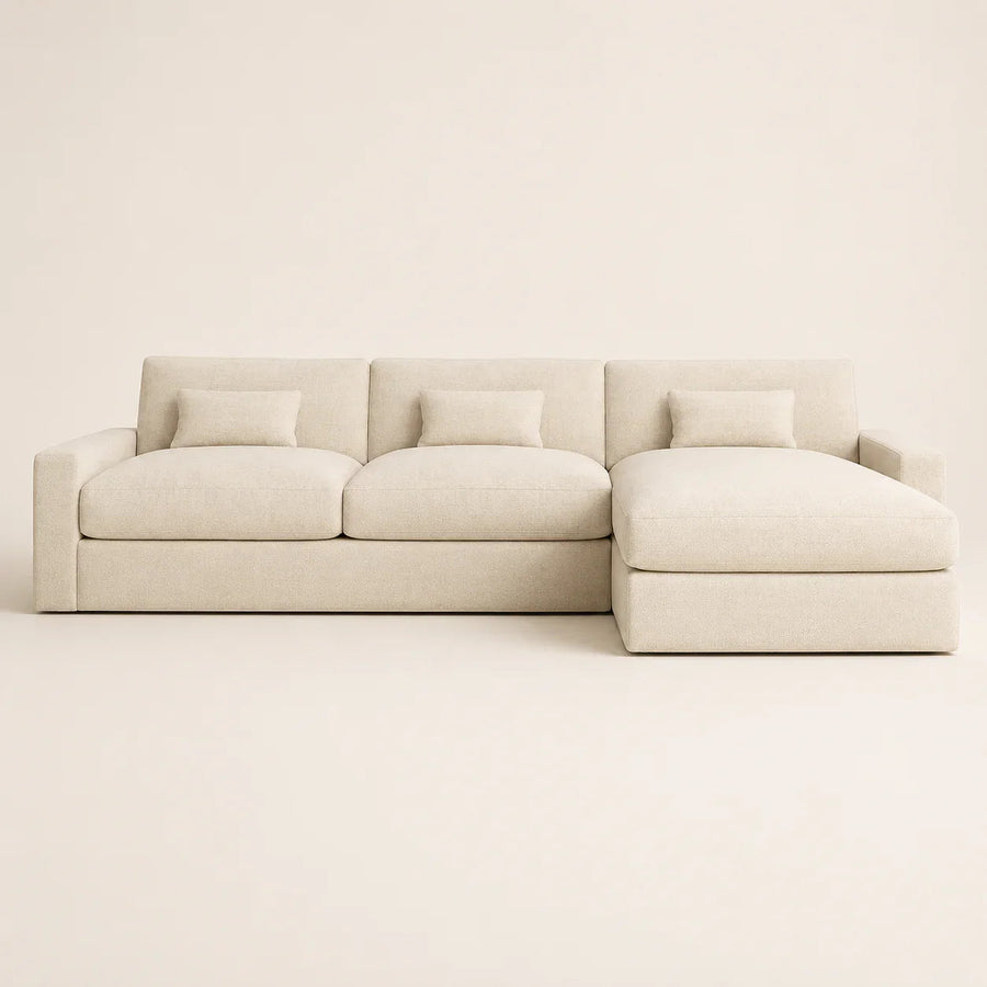 Cream modular sectional sofa with chaise lounge, luxury living room furniture