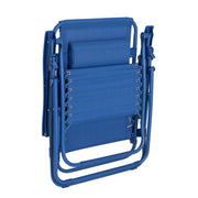 Blue foldable outdoor lounge chair with adjustable backrest and metal frame