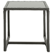 Grey woven wicker side table with glass top, modern outdoor furniture