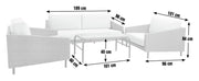 White wicker outdoor sofa set with dimensions, perfect for luxury patio furniture