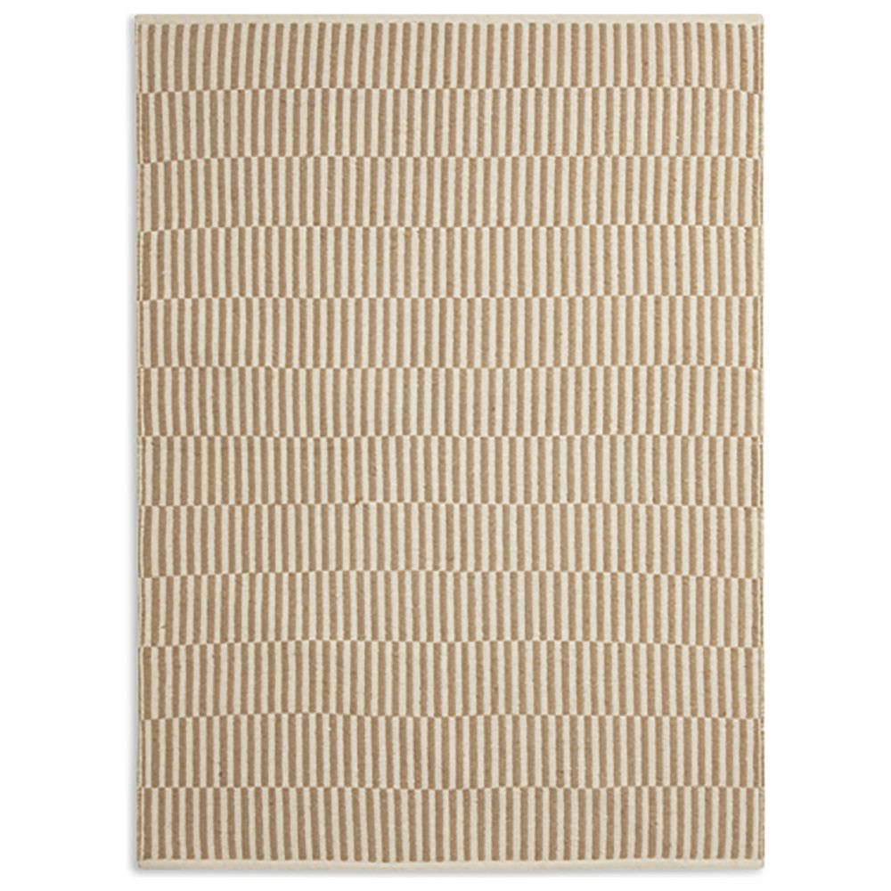 Beige striped area rug with textured geometric pattern for modern living room decor