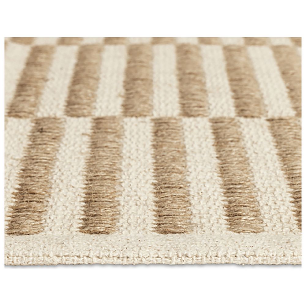 Beige and cream striped area rug with textured weave, perfect for luxury living spaces