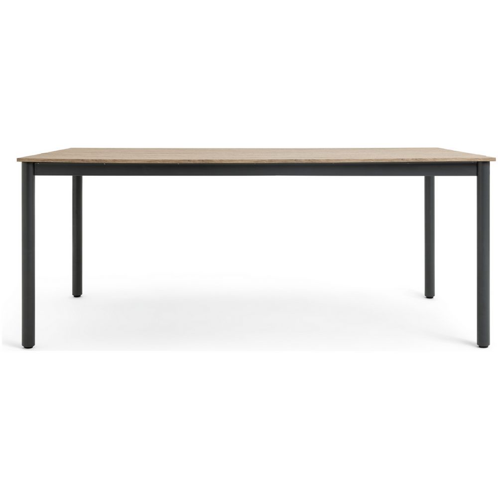 Modern dining table with light wood top and black metal legs, minimalist design for contemporary homes