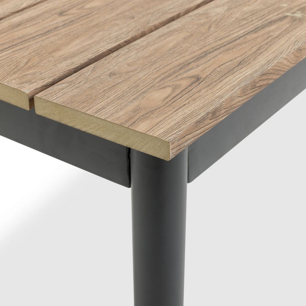 Modern dining table with wood-effect top and black metal legs, ideal for contemporary home interiors
