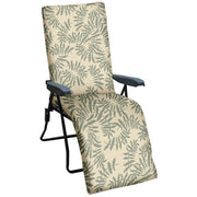 Leaf-patterned recliner chair with dark arms and metal frame, ideal for luxury living spaces