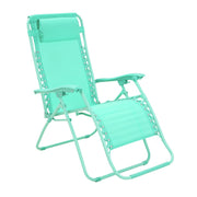 Mint green foldable recliner chair with adjustable back and armrests for outdoor relaxation