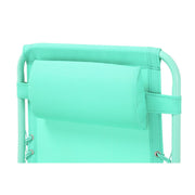 Mint green outdoor lounge chair with padded backrest and metal frame