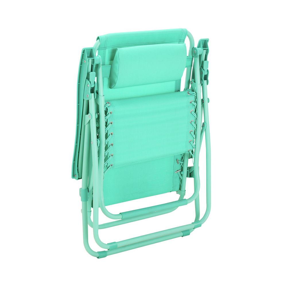 Mint green foldable outdoor lounge chair with adjustable backrest and metal frame