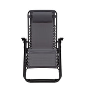 Black zero gravity lounge chair with mesh fabric and adjustable recline for outdoor relaxation