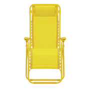 Bright yellow outdoor lounge chair with adjustable recline and armrests, perfect for patio or garden relaxation.