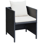 Black wicker outdoor armchair with cream cushions, perfect for patio or garden seating