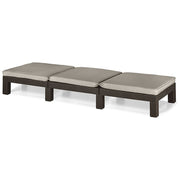 Outdoor wicker lounge with three beige cushions, ideal for patio or garden relaxation