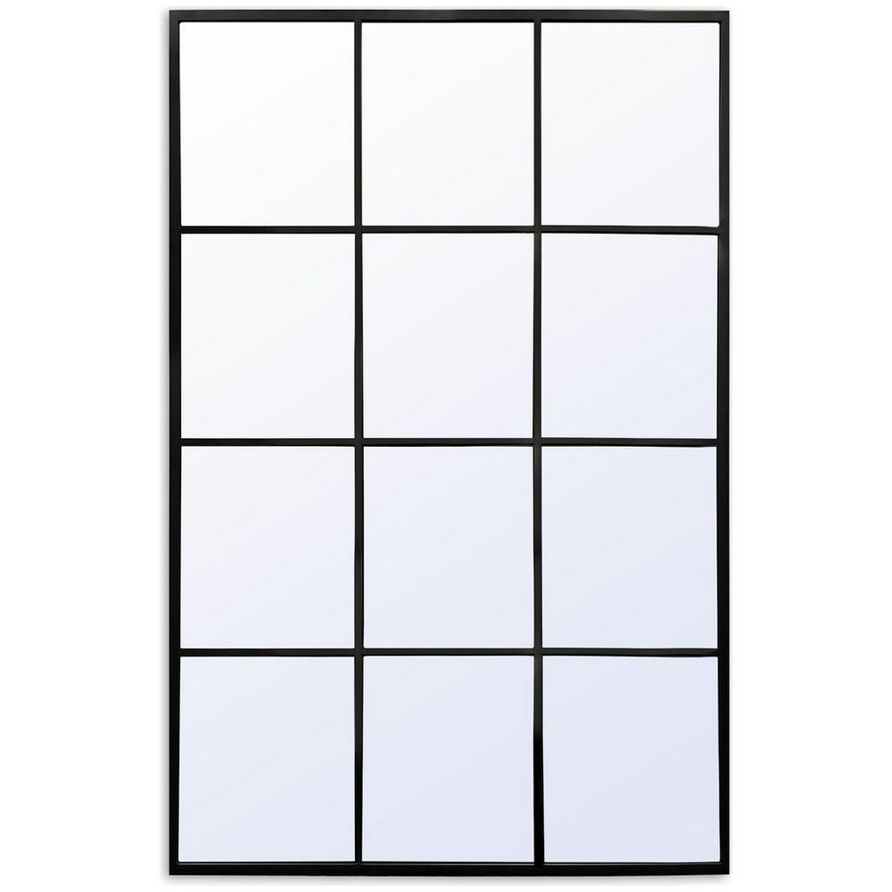 Large black-framed grid mirror for modern living room decor