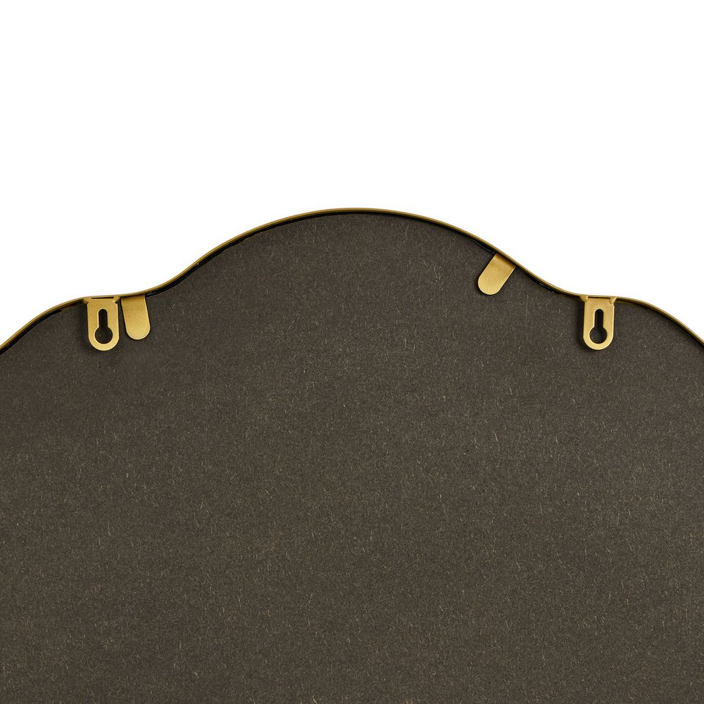 Luxury gold-accented mirror with scalloped edge and felt backing, perfect for elegant home decor.