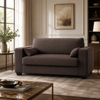 Luxury brown fabric sofa with plush cushions in modern living room, perfect for cozy seating and stylish home decor