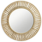 Round woven rope mirror with sunburst frame, coastal home decor accent piece