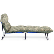 Leaf-patterned chaise lounge with blue frame, ideal for luxury living spaces