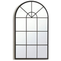 Arched window-style wall mirror with black metal frame, perfect for modern home decor