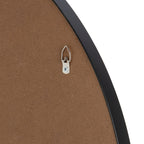 Black-framed mirror back with metal hanging hook on MDF panel
