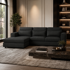 Luxury dark grey sectional sofa with chaise in modern living room, perfect for UK homes