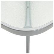 Frosted glass side table with silver metal frame and leg, modern living room furniture