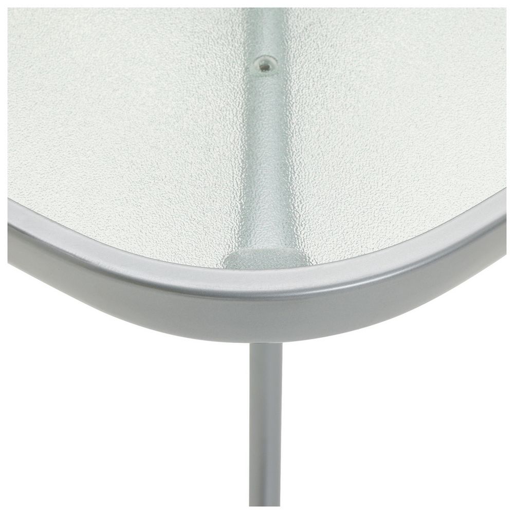 Frosted glass side table with silver metal frame and leg, modern living room furniture