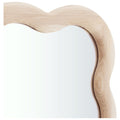 Organic-shaped wooden mirror with natural grain, modern home decor accent