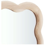 Organic-shaped wooden mirror with natural grain, modern home decor accent