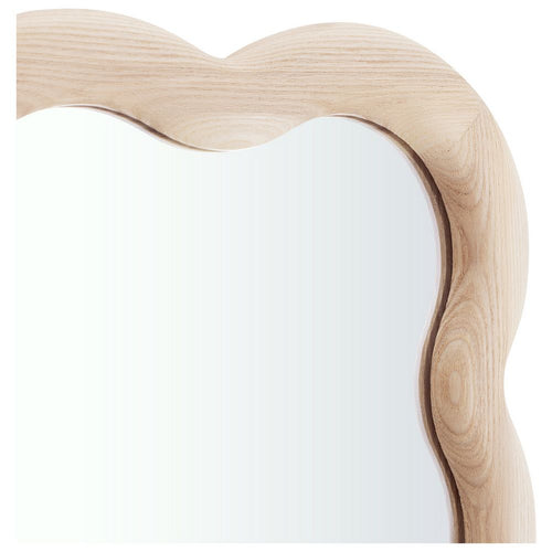 Organic-shaped wooden mirror with natural grain, modern home decor accent