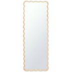Full-length mirror with scalloped wooden frame, ideal for bedroom or living room decor