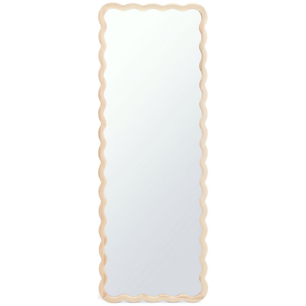 Full-length mirror with scalloped wooden frame, ideal for bedroom or living room decor