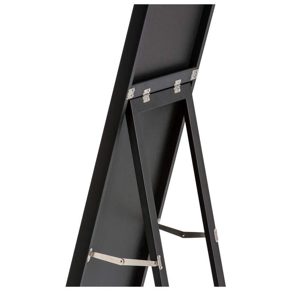 Black full-length floor mirror with A-frame stand and silver hinges, modern bedroom decor
