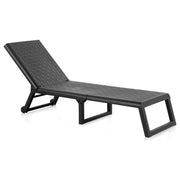 Black woven outdoor chaise lounge with modern metal frame for patio or garden relaxation