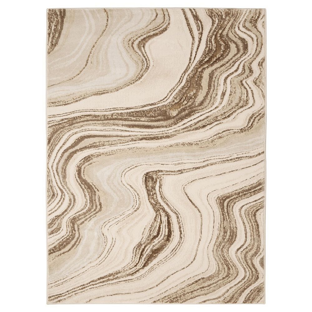 Beige and brown abstract wave pattern area rug for living room or bedroom