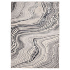 Grey and white abstract wave pattern area rug for modern living room decor