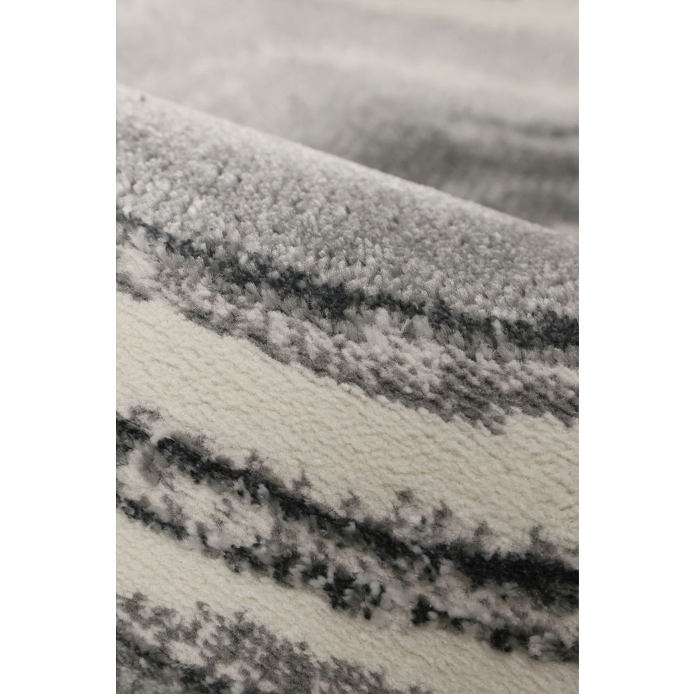 Soft grey and cream striped area rug with plush texture for living room or bedroom