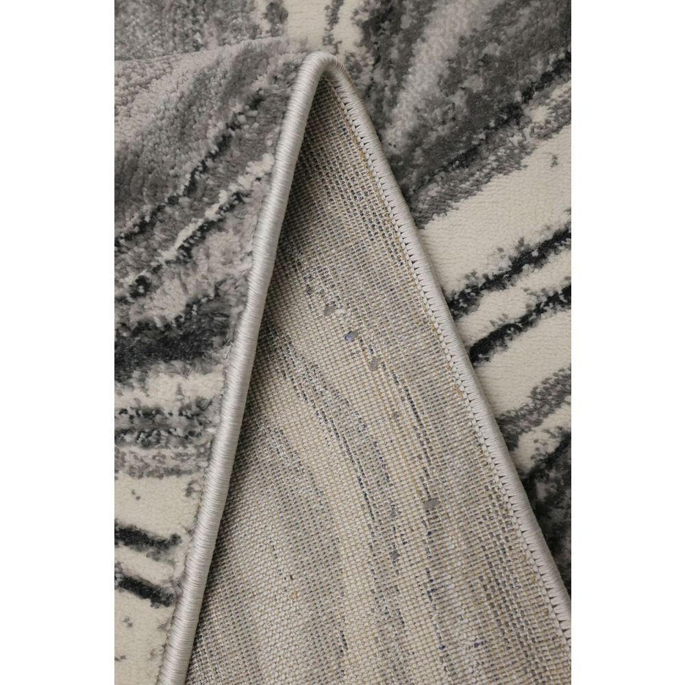Luxury grey and cream abstract patterned rug with plush pile and stitched edge detail