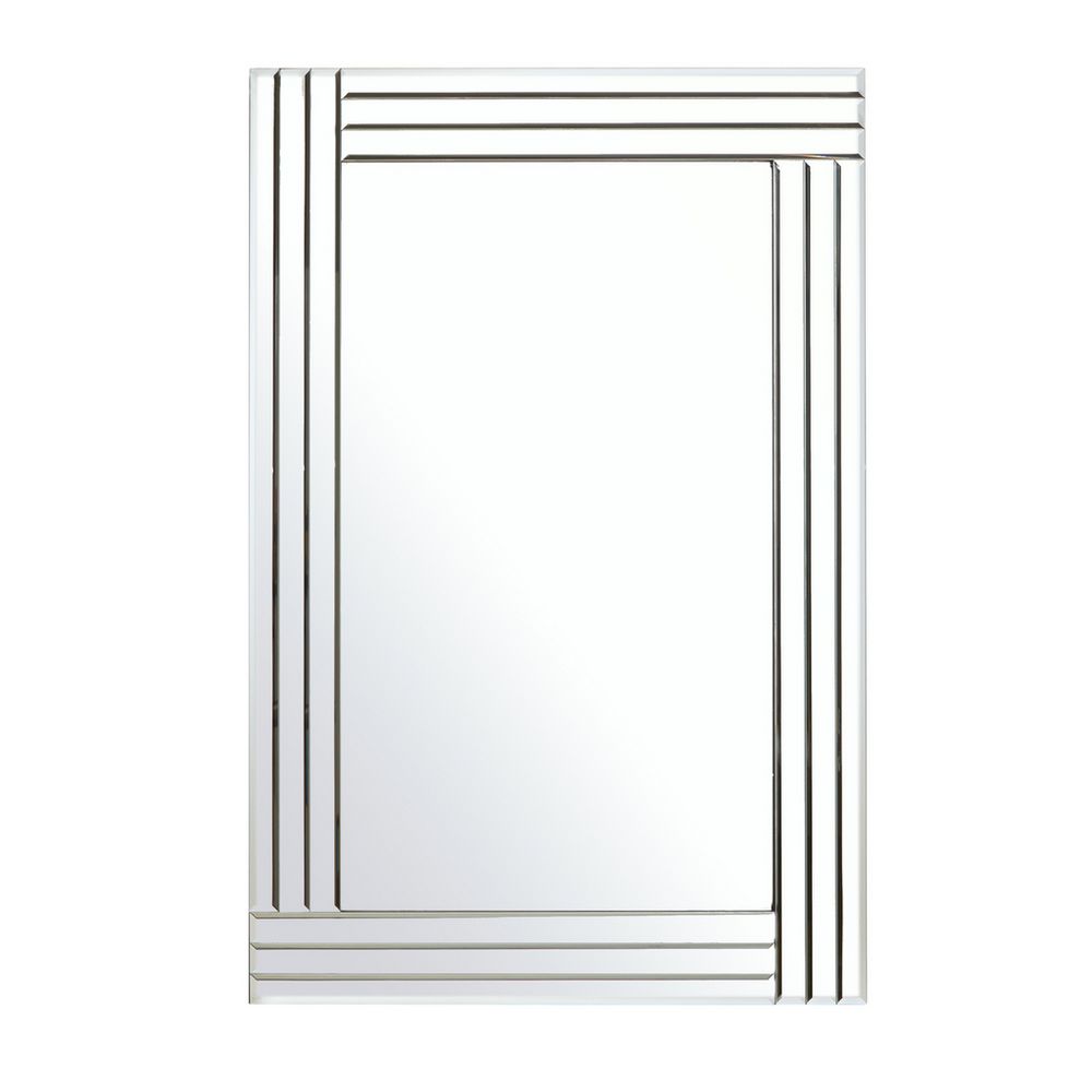 Luxury rectangular wall mirror with beveled glass frame, modern decor for living room or bedroom