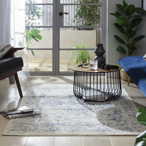 natural and blue vintage traditional rug