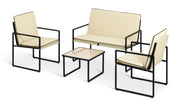 Modern cream sofa set with black metal frames and matching side table, luxury living room furniture