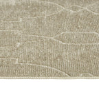 Beige textured area rug with geometric pattern, soft plush pile for living room or bedroom