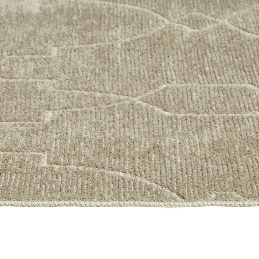 Beige textured area rug with geometric pattern, soft plush pile for living room or bedroom