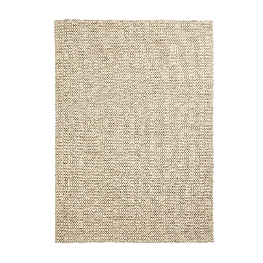 Beige woven area rug with textured pattern, ideal for living room or bedroom decor