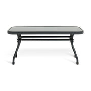 Modern black metal coffee table with sleek rectangular top and sturdy legs, perfect for contemporary living rooms