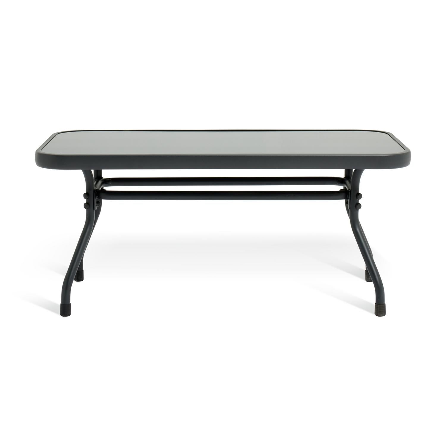Modern black metal coffee table with sleek rectangular top and sturdy legs, perfect for contemporary living rooms
