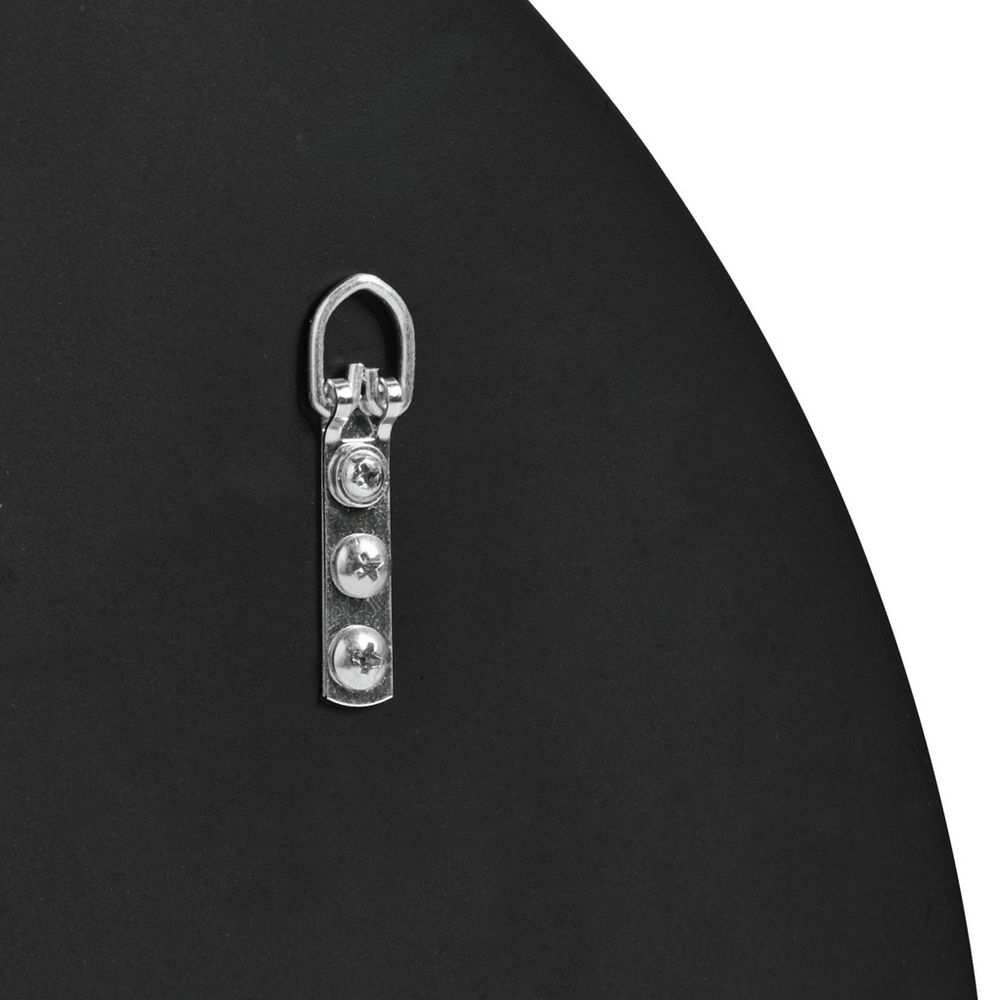 Metal D-ring hardware with three screws on black furniture panel