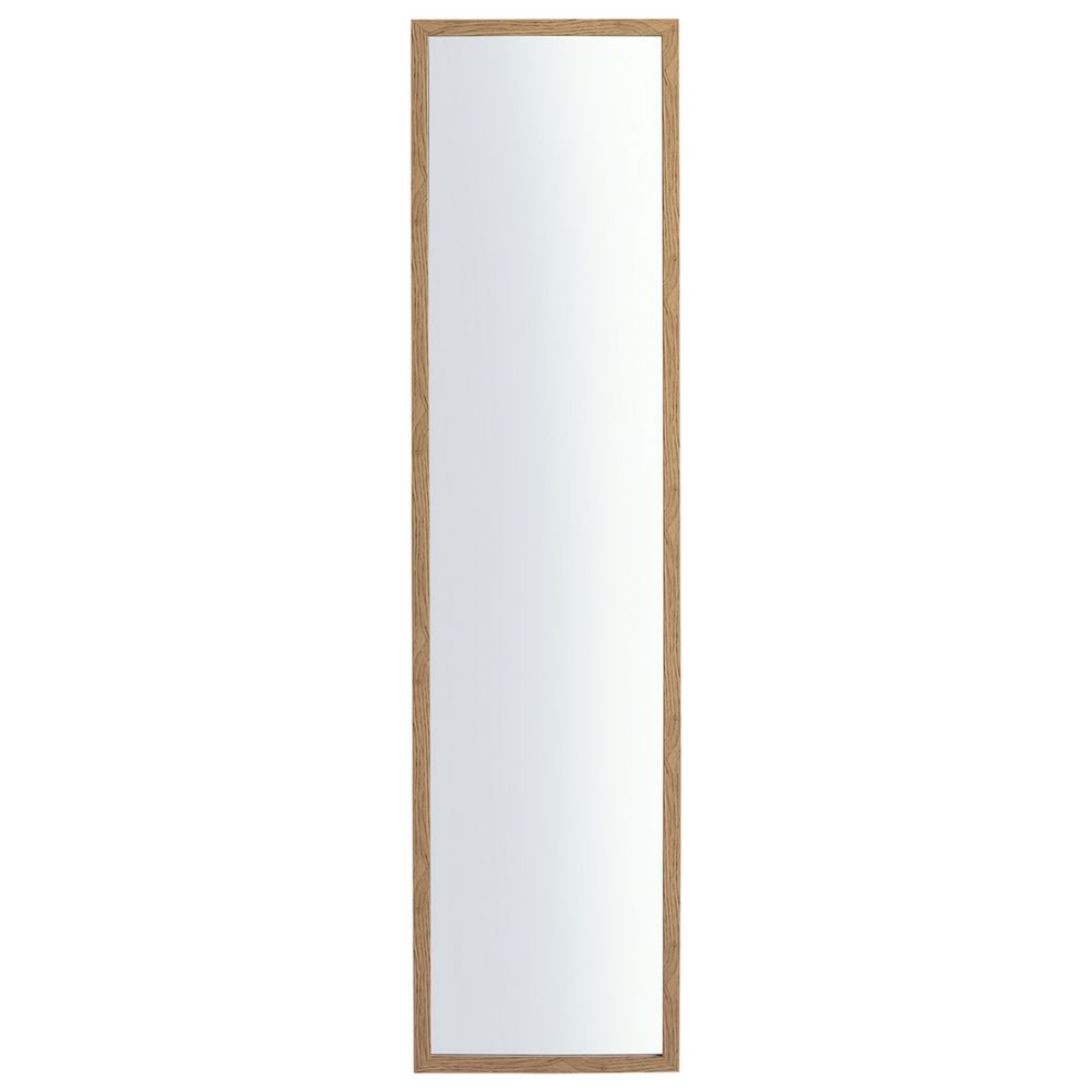Tall full-length mirror with light wood frame for modern home decor