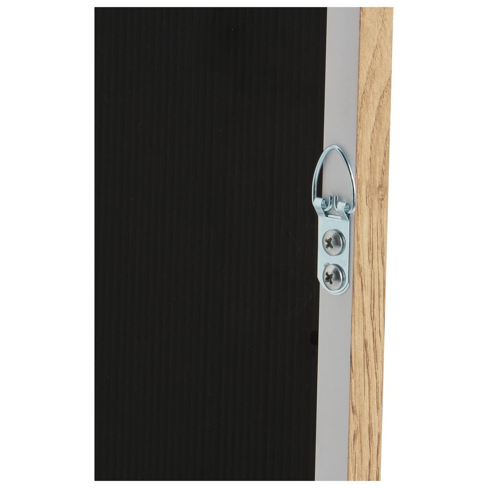 Black textured panel with silver metal latch and oak wood edge detail