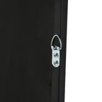 Black textured panel with silver metal D-ring latch and screws, close-up detail