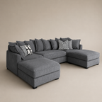 Luxury gray sectional sofa with chaise lounges and patterned throw pillows for modern living rooms